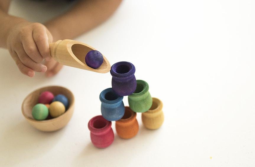 Bean Pot and Ball Cylinder Sorting Set by Legacy Learning Academy - Wood Wood Toys Canada's Favourite Montessori Toy Store