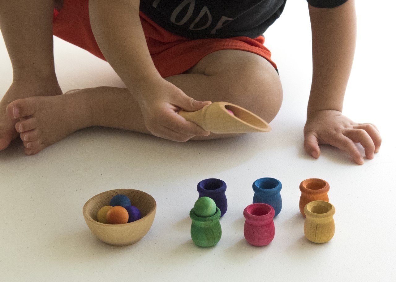 Bean Pot and Ball Cylinder Sorting Set by Legacy Learning Academy - Wood Wood Toys Canada's Favourite Montessori Toy Store