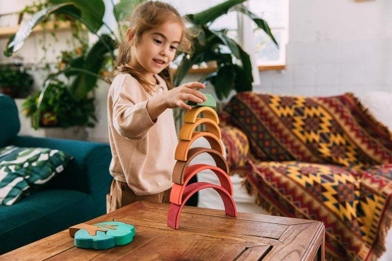 Deluxe Small Rainbow Stacker by Avdar Toys - Wood Wood Toys Canada's Favourite Montessori Toy Store