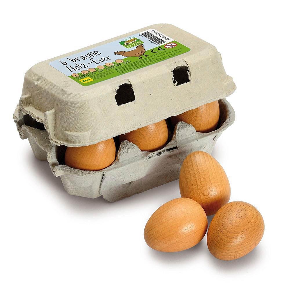 Erzi Brown Eggs (Six Pack) - Play Food Made in Germany - Wood Wood Toys Canada's Favourite Montessori Toy Store