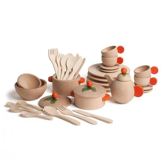 Erzi Wooden Dish Set (36 Pieces) "Cookery & Crockery" -  Play Food Made in Germany
