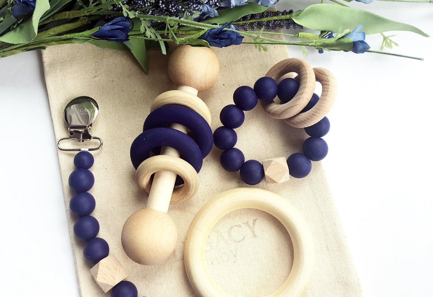 Modern Baby Gift Set in Navy Blue by Legacy Learning Academy - Wood Wood Toys Canada's Favourite Montessori Toy Store