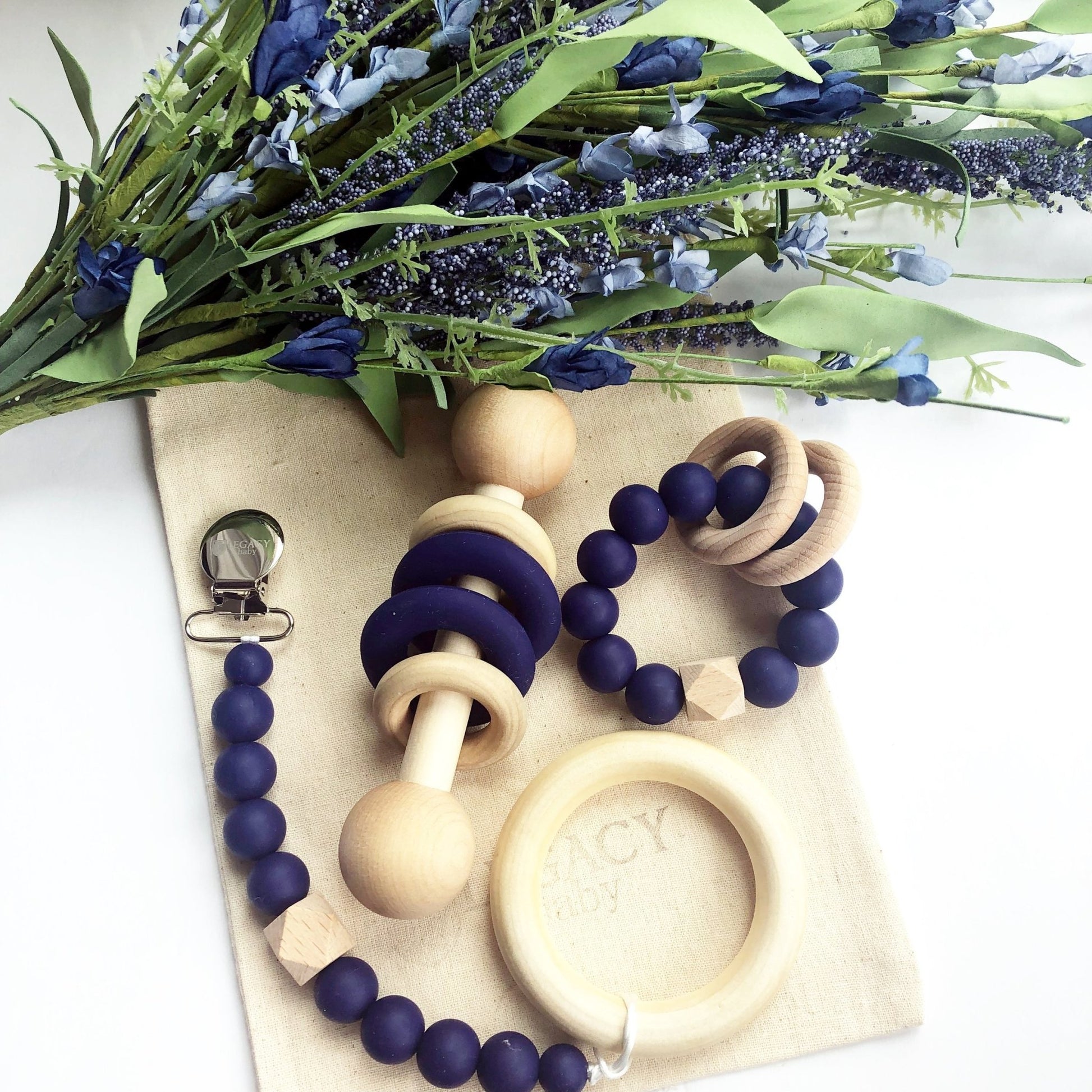 Modern Baby Gift Set in Navy Blue by Legacy Learning Academy - Wood Wood Toys Canada's Favourite Montessori Toy Store
