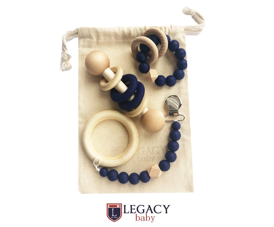 Modern Baby Gift Set in Navy Blue by Legacy Learning Academy - Wood Wood Toys Canada's Favourite Montessori Toy Store