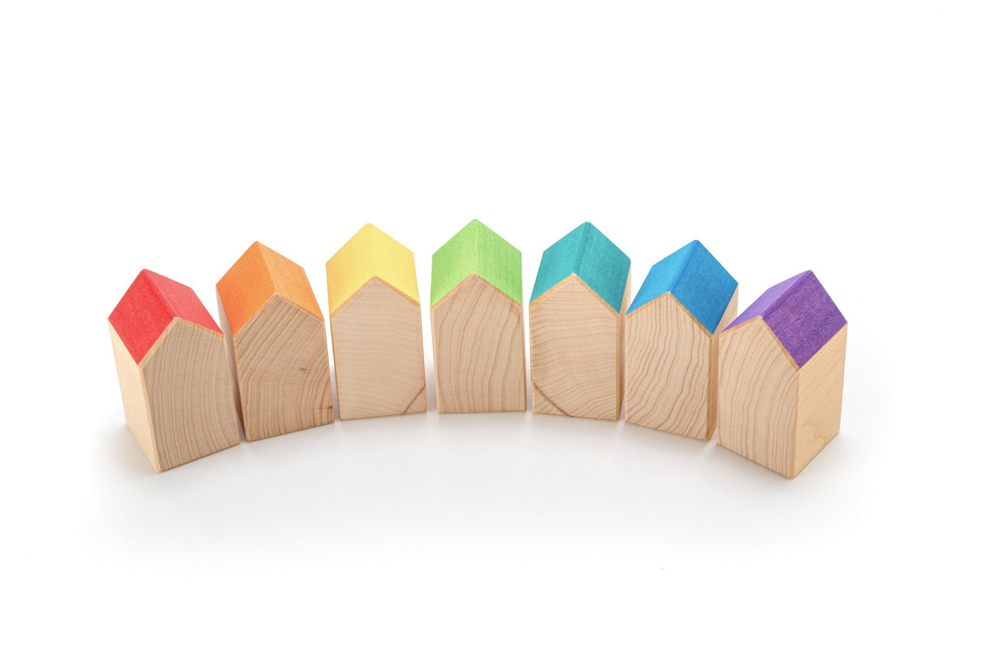 Ocamora Houses - 7 pieces Natural and Coloured - Wood Wood Toys Canada's Favourite Montessori Toy Store