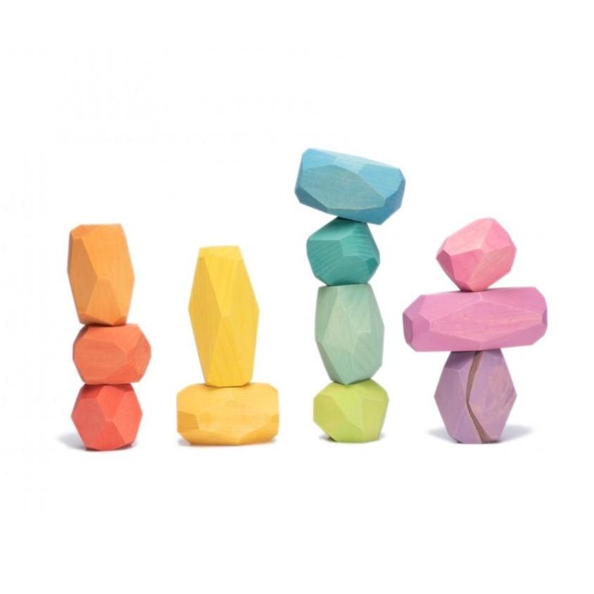 Ocamora 'Teniques' Stacking Stones - Coloured (12 pieces) - Wood Wood Toys Canada's Favourite Montessori Toy Store