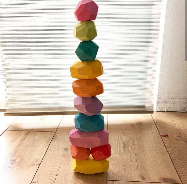 Ocamora 'Teniques' Stacking Stones - Coloured (12 pieces) - Wood Wood Toys Canada's Favourite Montessori Toy Store