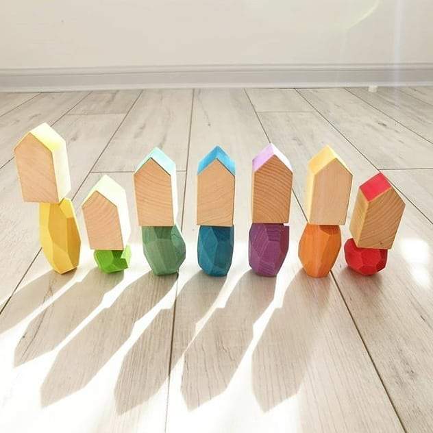 Ocamora 'Teniques' Stacking Stones - Coloured (12 pieces) - Wood Wood Toys Canada's Favourite Montessori Toy Store