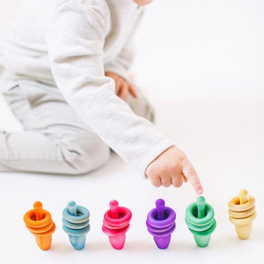 Rainbow Pin & Ring Stacking Set by Legacy Learning Academy - Wood Wood Toys Canada's Favourite Montessori Toy Store