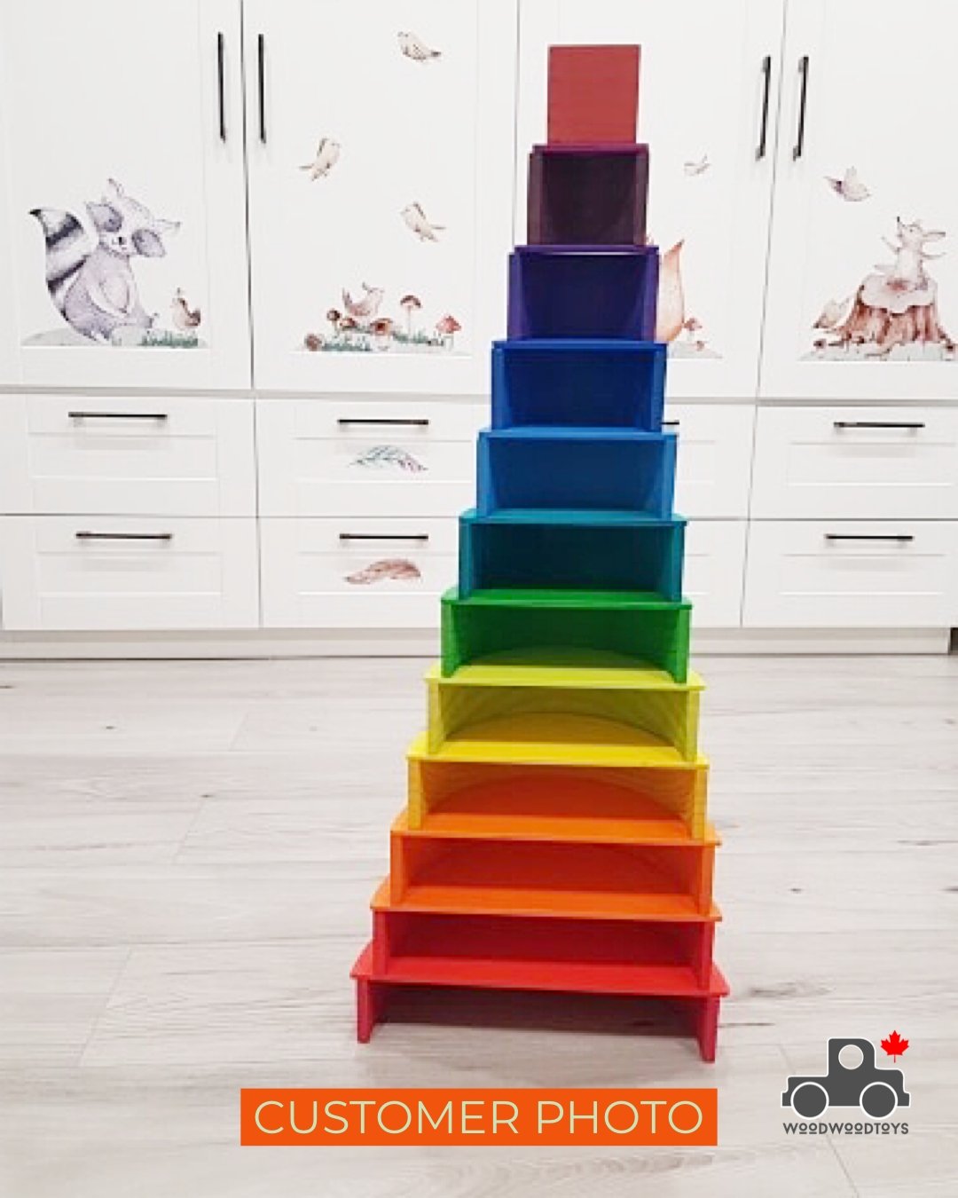 Wood Wood Exclusive EXTRA LARGE Rainbow Montessori Stacker - Wood Wood Toys Canada's Favourite Montessori Toy Store